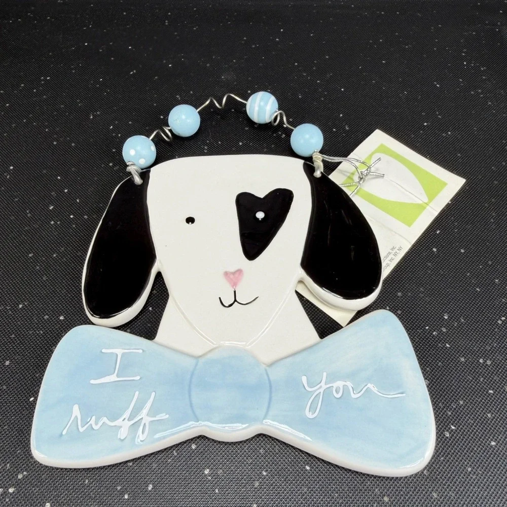 Sandra Magsamen Dept 56 I Ruff You Dog Ceramic Wall Plaque Heart Eye Blue‎ Bow